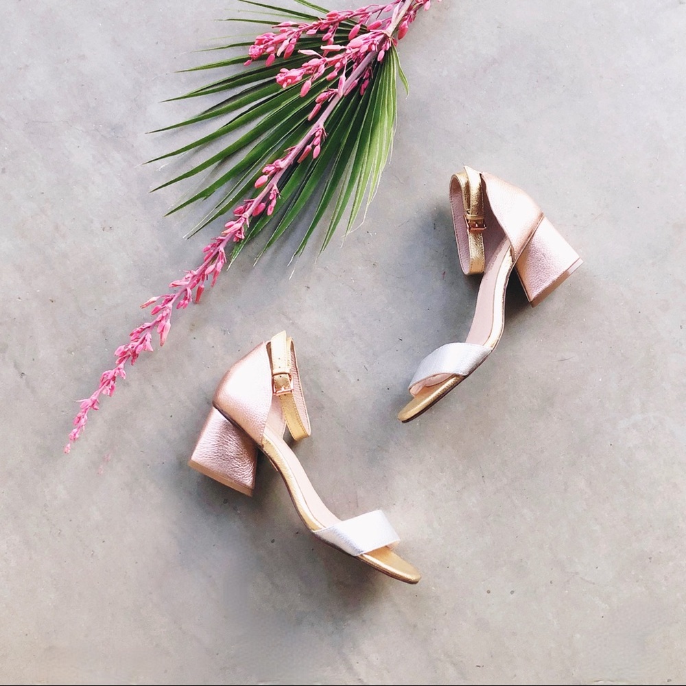 LULAROE Metallic Rose Gold Silver Chunky Heels